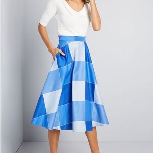 Collectif blue window pane check Veronique style swing skirt. Size 3X US 16.
